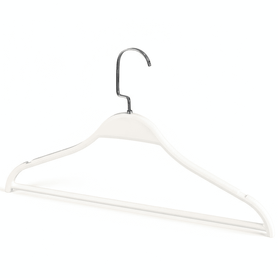 Пластиковая вешалка белого цвета с перекладиной. 4010W
